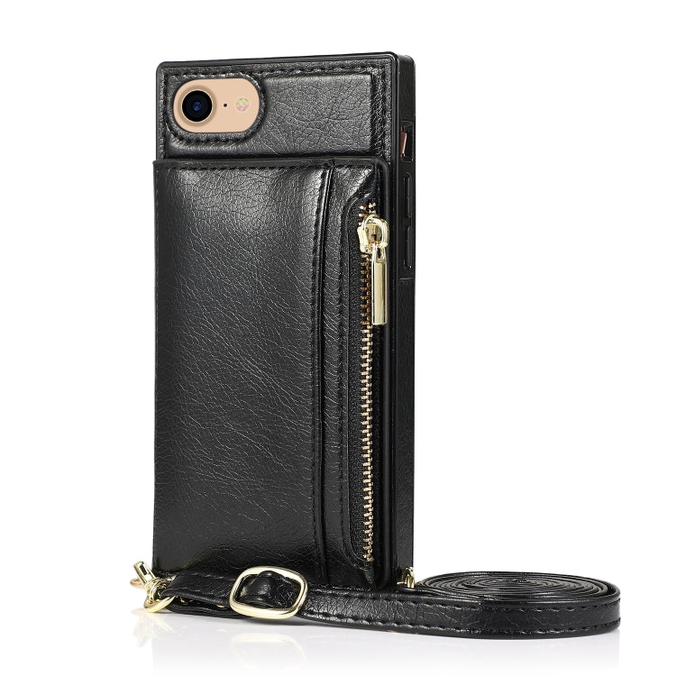 For iPhone SE 2022 / SE 2020 / 8 / 7 Square Zipper Wallet Bag TPU+PU Back Cover Case with Holder & Card Slots & Wallet & Cross-body Strap(Black) - iPhone SE 2022 / 2020 / 8 / 7 Cases by buy2fix | Online Shopping UK | buy2fix