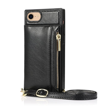 For iPhone SE 2022 / SE 2020 / 8 / 7 Square Zipper Wallet Bag TPU+PU Back Cover Case with Holder & Card Slots & Wallet & Cross-body Strap(Black) - iPhone SE 2022 / 2020 / 8 / 7 Cases by buy2fix | Online Shopping UK | buy2fix