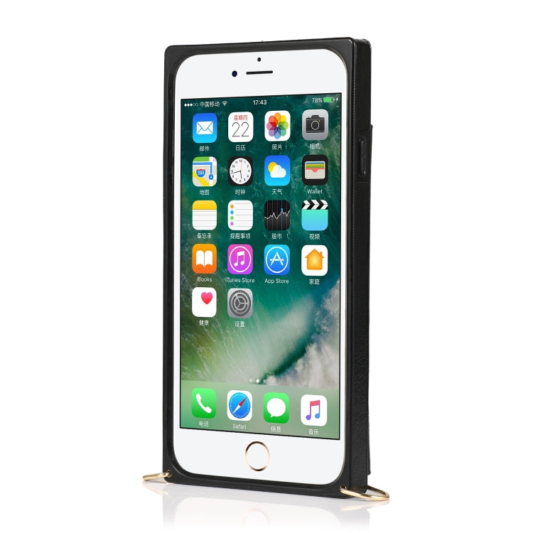 For iPhone SE 2022 / SE 2020 / 8 / 7 Square Zipper Wallet Bag TPU+PU Back Cover Case with Holder & Card Slots & Wallet & Cross-body Strap(Black) - iPhone SE 2022 / 2020 / 8 / 7 Cases by buy2fix | Online Shopping UK | buy2fix
