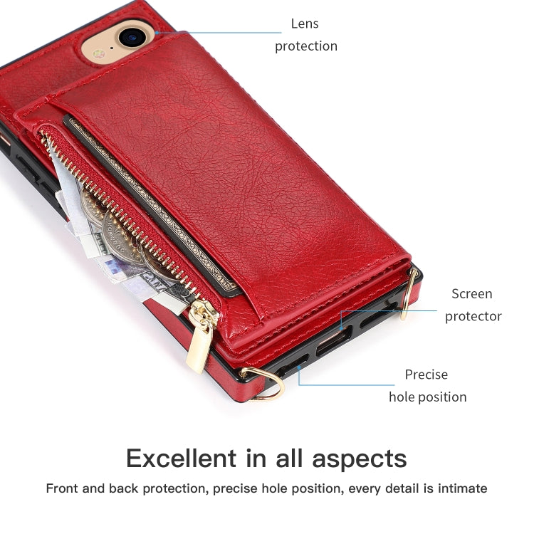 For iPhone SE 2022 / SE 2020 / 8 / 7 Square Zipper Wallet Bag TPU+PU Back Cover Case with Holder & Card Slots & Wallet & Cross-body Strap(Black) - iPhone SE 2022 / 2020 / 8 / 7 Cases by buy2fix | Online Shopping UK | buy2fix