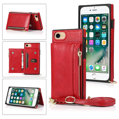 For iPhone SE 2022 / SE 2020 / 8 / 7 Square Zipper Wallet Bag TPU+PU Back Cover Case with Holder & Card Slots & Wallet & Cross-body Strap(Red) - iPhone SE 2022 / 2020 / 8 / 7 Cases by buy2fix | Online Shopping UK | buy2fix
