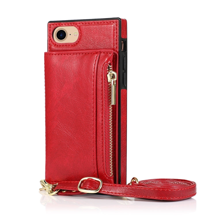 For iPhone SE 2022 / SE 2020 / 8 / 7 Square Zipper Wallet Bag TPU+PU Back Cover Case with Holder & Card Slots & Wallet & Cross-body Strap(Red) - iPhone SE 2022 / 2020 / 8 / 7 Cases by buy2fix | Online Shopping UK | buy2fix