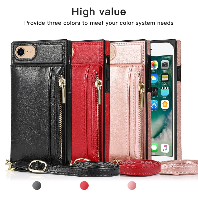 For iPhone SE 2022 / SE 2020 / 8 / 7 Square Zipper Wallet Bag TPU+PU Back Cover Case with Holder & Card Slots & Wallet & Cross-body Strap(Red) - iPhone SE 2022 / 2020 / 8 / 7 Cases by buy2fix | Online Shopping UK | buy2fix