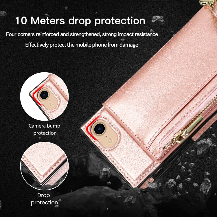 For iPhone SE 2022 / SE 2020 / 8 / 7 Square Zipper Wallet Bag TPU+PU Back Cover Case with Holder & Card Slots & Wallet & Cross-body Strap(Red) - iPhone SE 2022 / 2020 / 8 / 7 Cases by buy2fix | Online Shopping UK | buy2fix