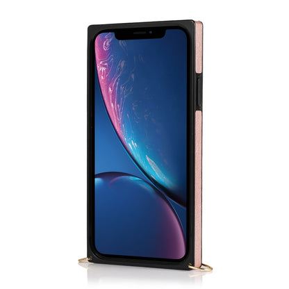 For iPhone XR Square Zipper Wallet Bag TPU+PU Back Cover Case with Holder & Card Slots & Wallet & Cross-body Strap(Rose Glod) - More iPhone Cases by buy2fix | Online Shopping UK | buy2fix
