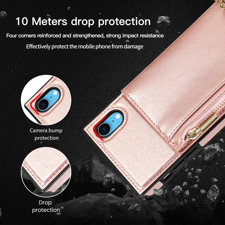For iPhone XR Square Zipper Wallet Bag TPU+PU Back Cover Case with Holder & Card Slots & Wallet & Cross-body Strap(Rose Glod) - More iPhone Cases by buy2fix | Online Shopping UK | buy2fix