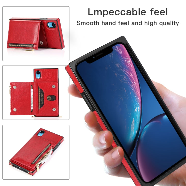 For iPhone XR Square Zipper Wallet Bag TPU+PU Back Cover Case with Holder & Card Slots & Wallet & Cross-body Strap(Rose Glod) - More iPhone Cases by buy2fix | Online Shopping UK | buy2fix