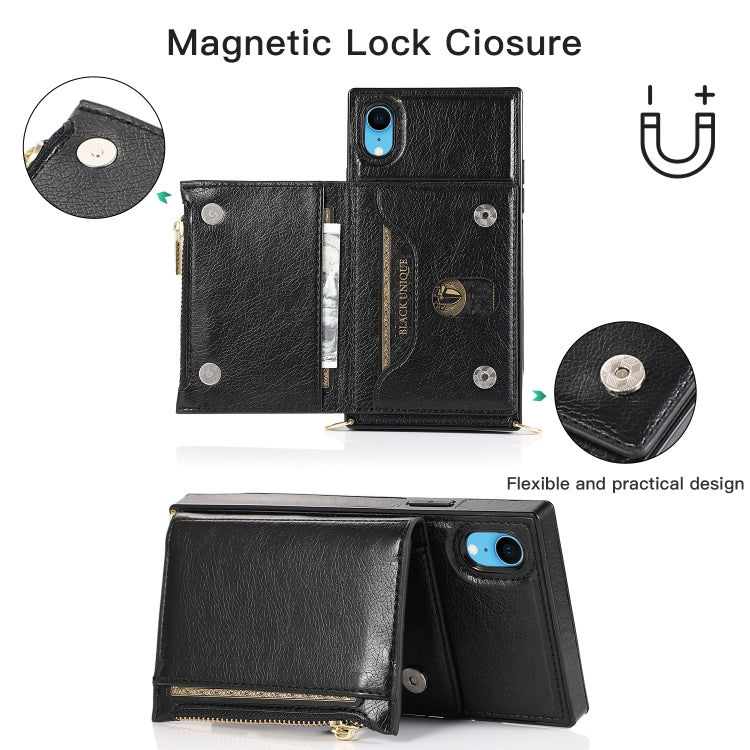 For iPhone XR Square Zipper Wallet Bag TPU+PU Back Cover Case with Holder & Card Slots & Wallet & Cross-body Strap(Rose Glod) - More iPhone Cases by buy2fix | Online Shopping UK | buy2fix