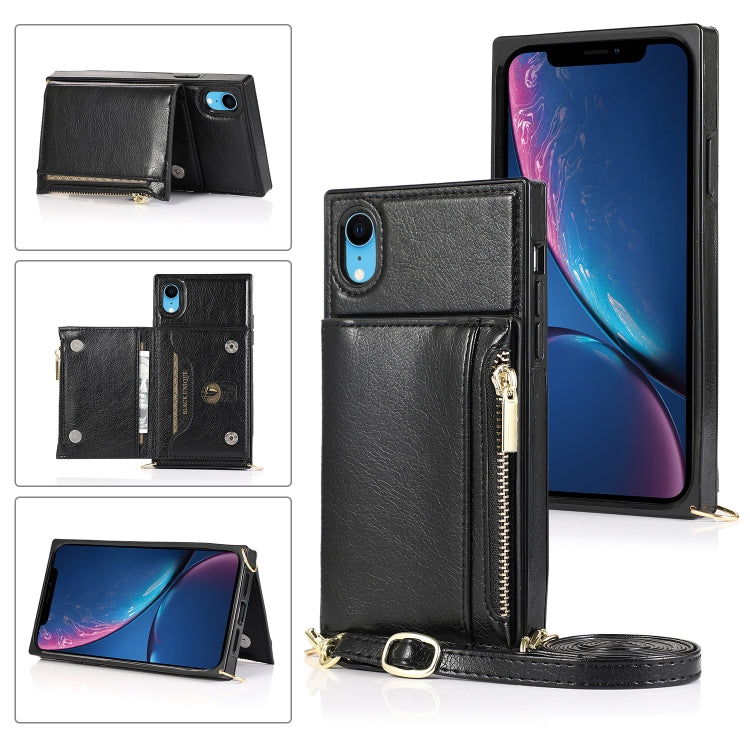 For iPhone XR Square Zipper Wallet Bag TPU+PU Back Cover Case with Holder & Card Slots & Wallet & Cross-body Strap(Black) - More iPhone Cases by buy2fix | Online Shopping UK | buy2fix