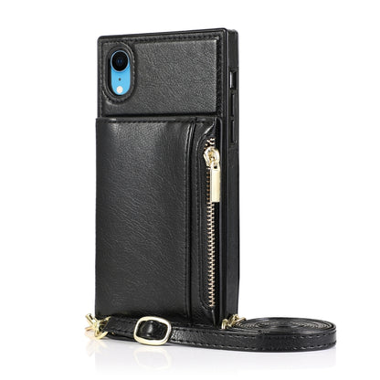 For iPhone XR Square Zipper Wallet Bag TPU+PU Back Cover Case with Holder & Card Slots & Wallet & Cross-body Strap(Black) - More iPhone Cases by buy2fix | Online Shopping UK | buy2fix