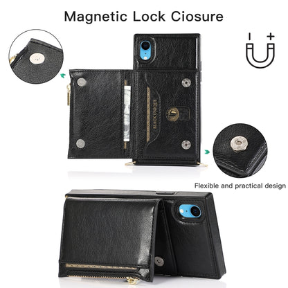 For iPhone XR Square Zipper Wallet Bag TPU+PU Back Cover Case with Holder & Card Slots & Wallet & Cross-body Strap(Black) - More iPhone Cases by buy2fix | Online Shopping UK | buy2fix