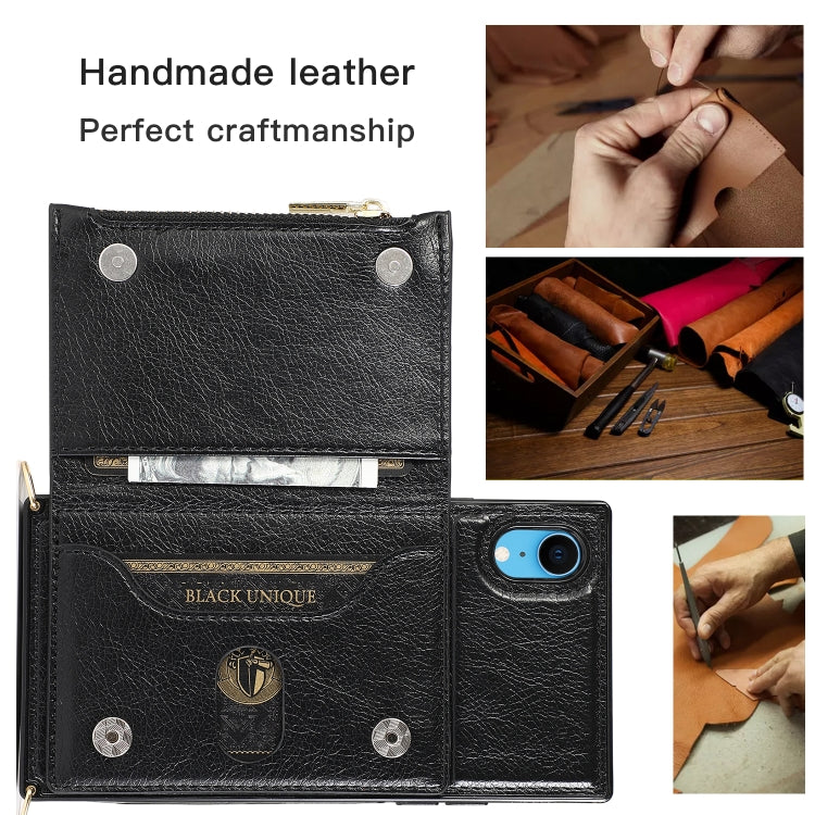 For iPhone XR Square Zipper Wallet Bag TPU+PU Back Cover Case with Holder & Card Slots & Wallet & Cross-body Strap(Black) - More iPhone Cases by buy2fix | Online Shopping UK | buy2fix