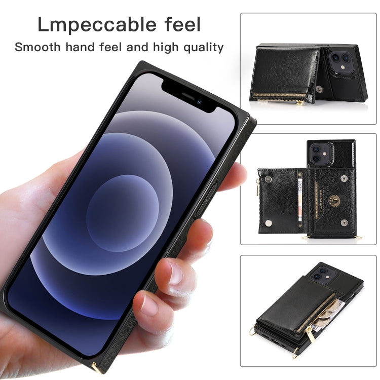 For iPhone 12 mini Square Zipper Wallet Bag TPU+PU Back Cover Case with Holder & Card Slots & Wallet & Cross-body Strap (Rose Glod) - iPhone 12 mini Cases by buy2fix | Online Shopping UK | buy2fix