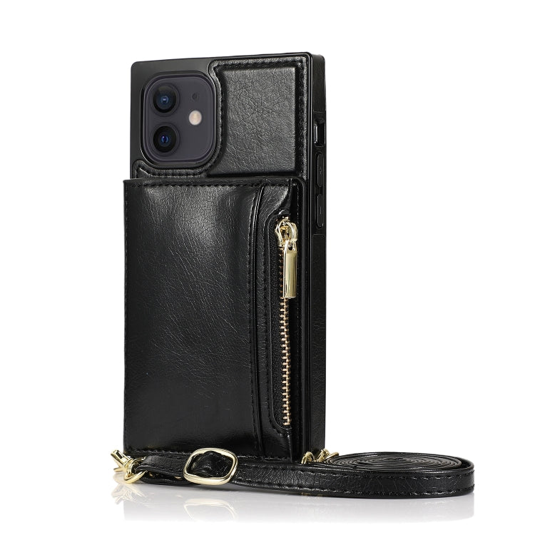 For iPhone 12 mini Square Zipper Wallet Bag TPU+PU Back Cover Case with Holder & Card Slots & Wallet & Cross-body Strap (Black) - iPhone 12 mini Cases by buy2fix | Online Shopping UK | buy2fix