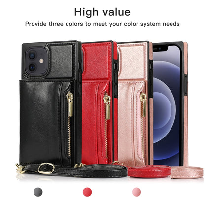 For iPhone 12 mini Square Zipper Wallet Bag TPU+PU Back Cover Case with Holder & Card Slots & Wallet & Cross-body Strap (Black) - iPhone 12 mini Cases by buy2fix | Online Shopping UK | buy2fix