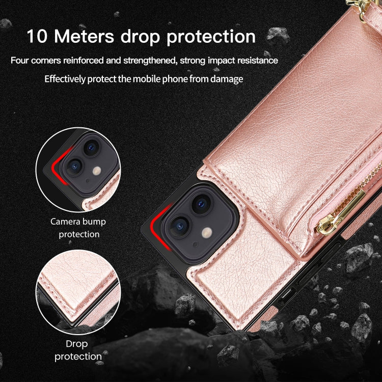 For iPhone 12 mini Square Zipper Wallet Bag TPU+PU Back Cover Case with Holder & Card Slots & Wallet & Cross-body Strap (Black) - iPhone 12 mini Cases by buy2fix | Online Shopping UK | buy2fix