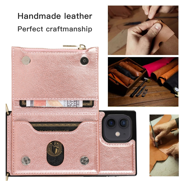 For iPhone 12 mini Square Zipper Wallet Bag TPU+PU Back Cover Case with Holder & Card Slots & Wallet & Cross-body Strap (Black) - iPhone 12 mini Cases by buy2fix | Online Shopping UK | buy2fix