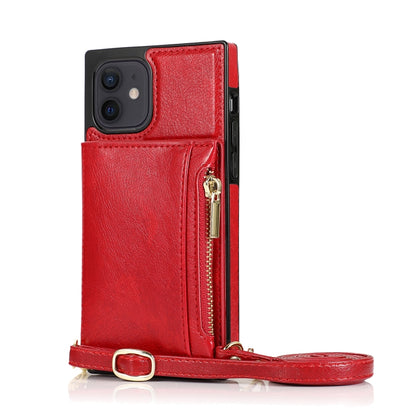 For iPhone 12 mini Square Zipper Wallet Bag TPU+PU Back Cover Case with Holder & Card Slots & Wallet & Cross-body Strap (Red) - iPhone 12 mini Cases by buy2fix | Online Shopping UK | buy2fix