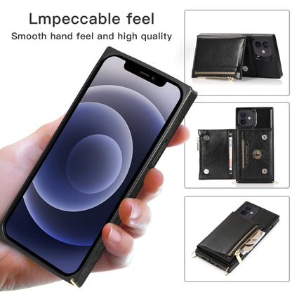 For iPhone 12 mini Square Zipper Wallet Bag TPU+PU Back Cover Case with Holder & Card Slots & Wallet & Cross-body Strap (Red) - iPhone 12 mini Cases by buy2fix | Online Shopping UK | buy2fix