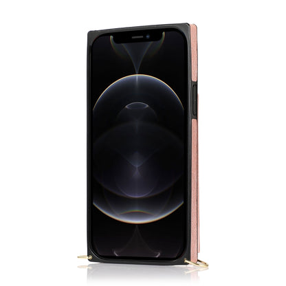 For iPhone 12 / 12 Pro Square Zipper Wallet Bag TPU+PU Back Cover Case with Holder & Card Slots & Wallet & Cross-body Strap(Rose Glod) - iPhone 12 / 12 Pro Cases by buy2fix | Online Shopping UK | buy2fix