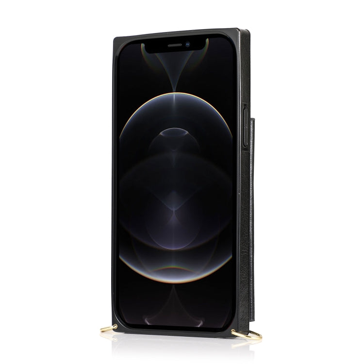 For iPhone 12 / 12 Pro Square Zipper Wallet Bag TPU+PU Back Cover Case with Holder & Card Slots & Wallet & Cross-body Strap(Black) - iPhone 12 / 12 Pro Cases by buy2fix | Online Shopping UK | buy2fix