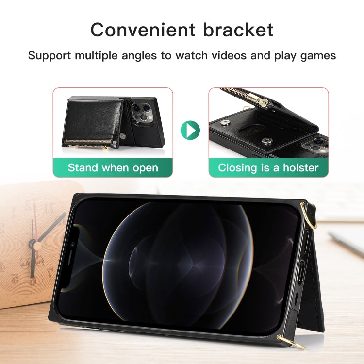 For iPhone 12 / 12 Pro Square Zipper Wallet Bag TPU+PU Back Cover Case with Holder & Card Slots & Wallet & Cross-body Strap(Red) - iPhone 12 / 12 Pro Cases by buy2fix | Online Shopping UK | buy2fix