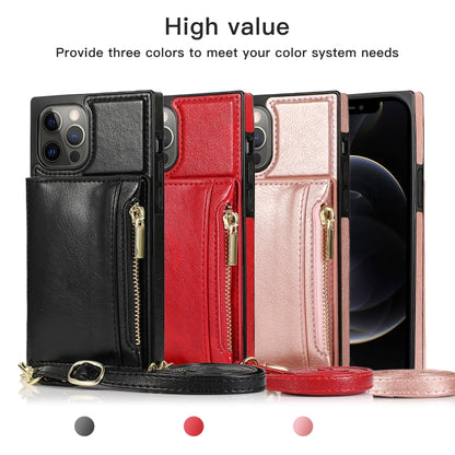 For iPhone 12 Pro Max Square Zipper Wallet Bag TPU+PU Back Cover Case with Holder & Card Slots & Wallet & Cross-body Strap(Black) - iPhone 12 Pro Max Cases by buy2fix | Online Shopping UK | buy2fix