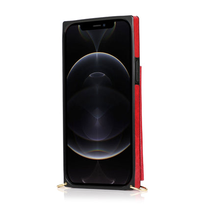 For iPhone 12 Pro Max Square Zipper Wallet Bag TPU+PU Back Cover Case with Holder & Card Slots & Wallet & Cross-body Strap(Red) - iPhone 12 Pro Max Cases by buy2fix | Online Shopping UK | buy2fix