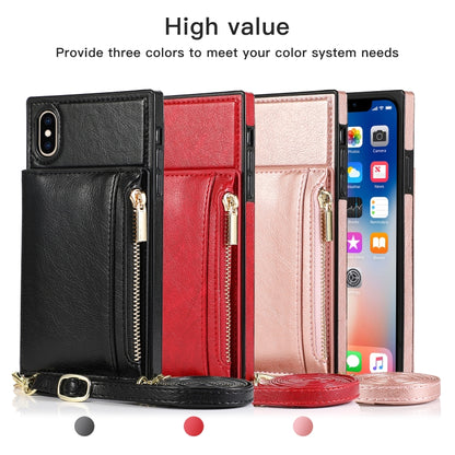 For iPhone X / XS Square Zipper Wallet Bag TPU+PU Back Cover Case with Holder & Card Slots & Wallet & Cross-body Strap(Black) - More iPhone Cases by buy2fix | Online Shopping UK | buy2fix