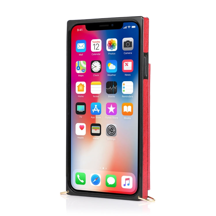 For iPhone X / XS Square Zipper Wallet Bag TPU+PU Back Cover Case with Holder & Card Slots & Wallet & Cross-body Strap(Red) - More iPhone Cases by buy2fix | Online Shopping UK | buy2fix
