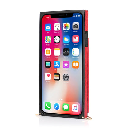 For iPhone X / XS Square Zipper Wallet Bag TPU+PU Back Cover Case with Holder & Card Slots & Wallet & Cross-body Strap(Red) - More iPhone Cases by buy2fix | Online Shopping UK | buy2fix