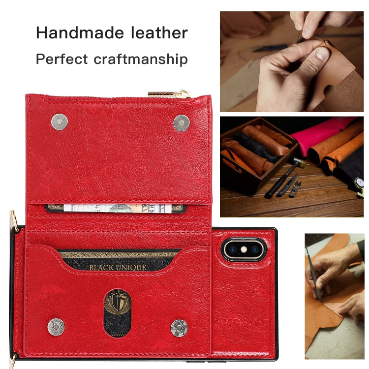 For iPhone X / XS Square Zipper Wallet Bag TPU+PU Back Cover Case with Holder & Card Slots & Wallet & Cross-body Strap(Red) - More iPhone Cases by buy2fix | Online Shopping UK | buy2fix