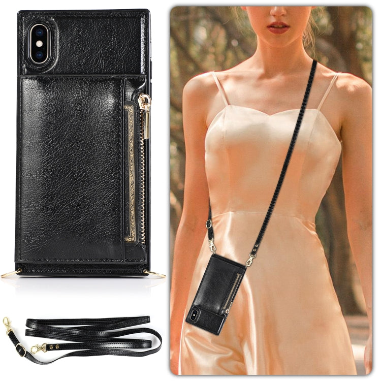 For iPhone XS Max Square Zipper Wallet Bag TPU+PU Back Cover Case with Holder & Card Slots & Wallet & Cross-body Strap(Rose Glod) - More iPhone Cases by buy2fix | Online Shopping UK | buy2fix