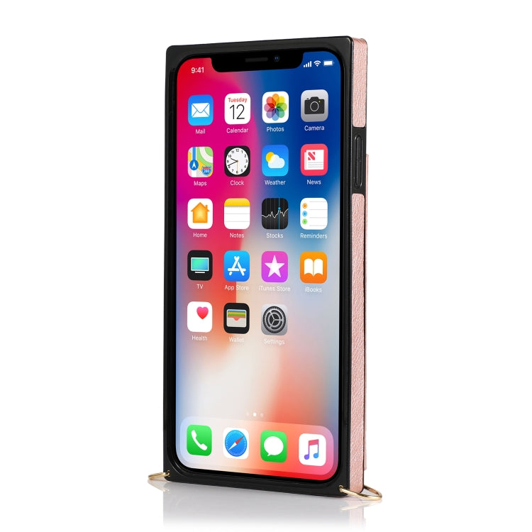 For iPhone XS Max Square Zipper Wallet Bag TPU+PU Back Cover Case with Holder & Card Slots & Wallet & Cross-body Strap(Rose Glod) - More iPhone Cases by buy2fix | Online Shopping UK | buy2fix