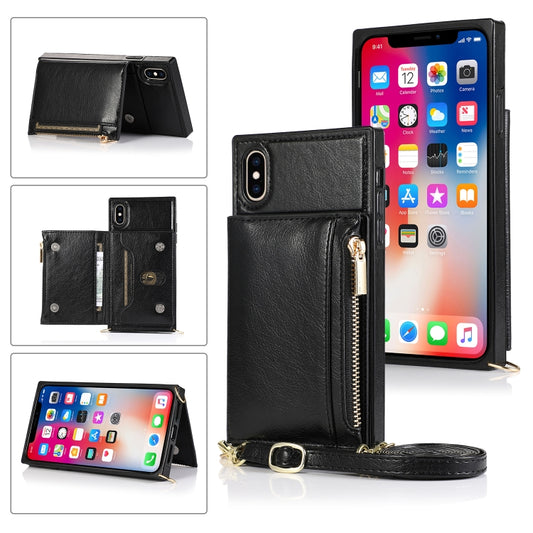 For iPhone XS Max Square Zipper Wallet Bag TPU+PU Back Cover Case with Holder & Card Slots & Wallet & Cross-body Strap(Black) - More iPhone Cases by buy2fix | Online Shopping UK | buy2fix
