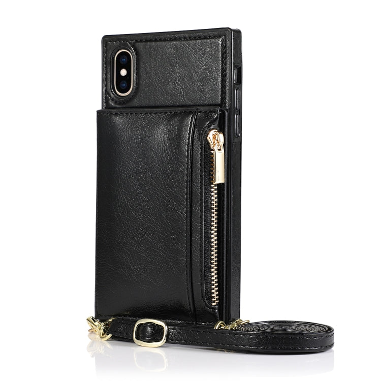 For iPhone XS Max Square Zipper Wallet Bag TPU+PU Back Cover Case with Holder & Card Slots & Wallet & Cross-body Strap(Black) - More iPhone Cases by buy2fix | Online Shopping UK | buy2fix