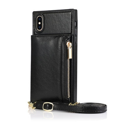 For iPhone XS Max Square Zipper Wallet Bag TPU+PU Back Cover Case with Holder & Card Slots & Wallet & Cross-body Strap(Black) - More iPhone Cases by buy2fix | Online Shopping UK | buy2fix
