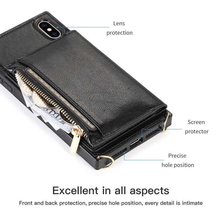 For iPhone XS Max Square Zipper Wallet Bag TPU+PU Back Cover Case with Holder & Card Slots & Wallet & Cross-body Strap(Black) - More iPhone Cases by buy2fix | Online Shopping UK | buy2fix