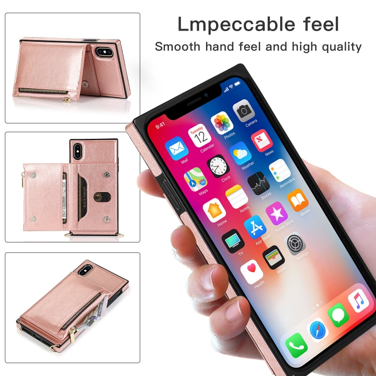 For iPhone XS Max Square Zipper Wallet Bag TPU+PU Back Cover Case with Holder & Card Slots & Wallet & Cross-body Strap(Red) - More iPhone Cases by buy2fix | Online Shopping UK | buy2fix