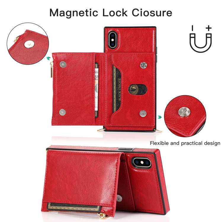 For iPhone XS Max Square Zipper Wallet Bag TPU+PU Back Cover Case with Holder & Card Slots & Wallet & Cross-body Strap(Red) - More iPhone Cases by buy2fix | Online Shopping UK | buy2fix