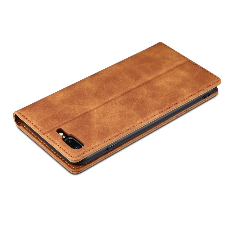 GUSSIM GS-001 Business Style Horizontal Flip Skin Feel PU Leather Case with Holder & Card Slots & Wallet & Photo Frame For iPhone 8 Plus / 7 Plus(Brown) - More iPhone Cases by GUSSIM | Online Shopping UK | buy2fix
