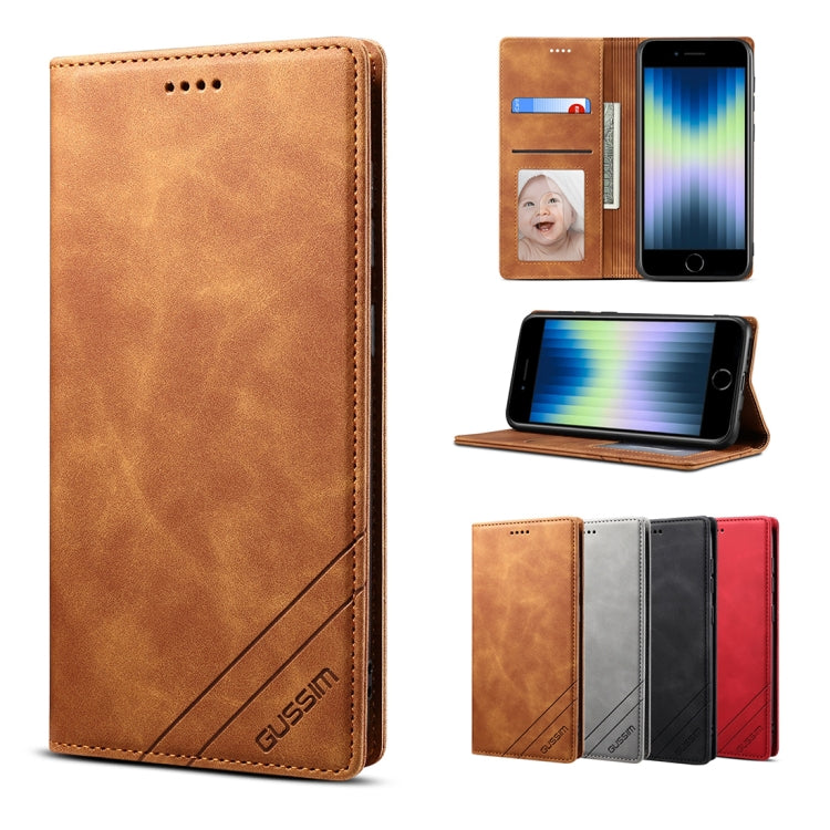 For iPhone SE 2022 / SE 2020 / 8 / 7 GUSSIM GS-001 Business Style Horizontal Flip Skin Feel PU Leather Case with Holder & Card Slots & Wallet & Photo Frame(Brown) - iPhone SE 2022 / 2020 / 8 / 7 Cases by GUSSIM | Online Shopping UK | buy2fix