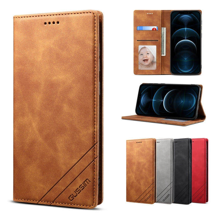 For iPhone 12 Pro Max GUSSIM GS-001 Business Style Horizontal Flip Skin Feel PU Leather Case with Holder & Card Slots & Wallet & Photo Frame(Brown) - iPhone 12 Pro Max Cases by GUSSIM | Online Shopping UK | buy2fix