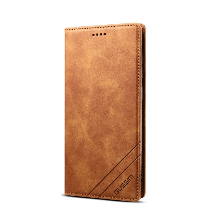 For iPhone 12 Pro Max GUSSIM GS-001 Business Style Horizontal Flip Skin Feel PU Leather Case with Holder & Card Slots & Wallet & Photo Frame(Brown) - iPhone 12 Pro Max Cases by GUSSIM | Online Shopping UK | buy2fix