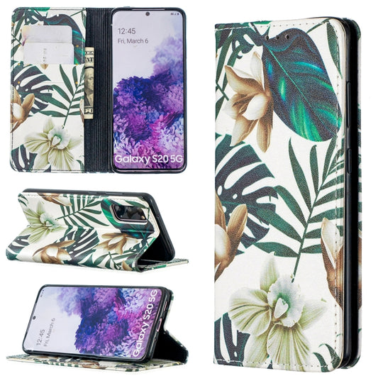 For Samsung Galaxy S20 Colored Drawing Pattern Invisible Magnetic Horizontal Flip PU Leather Case with Holder & Card Slots & Wallet(Red Leaves)