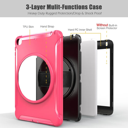 For iPad mini (2019) & mini 4 360 Degree Rotation PC+TPU Protective Cover with Holder & Hand Strap(Rose Red) - iPad mini (2019) / mini 5 Cases by buy2fix | Online Shopping UK | buy2fix