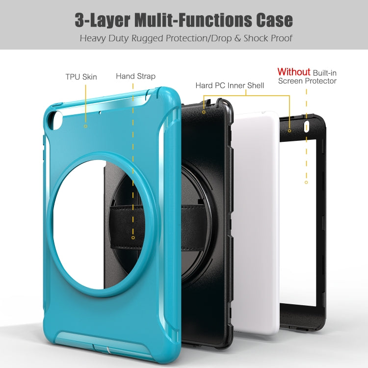 For iPad mini (2019) & mini 4 360 Degree Rotation PC+TPU Protective Cover with Holder & Hand Strap(Light Blue) - iPad mini (2019) / mini 5 Cases by buy2fix | Online Shopping UK | buy2fix