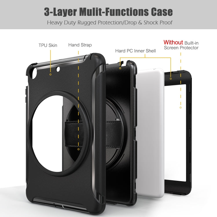 For iPad mini 3 & 2 & 1 360 Degree Rotation PC+TPU Protective Cover with Holder & Hand Strap(Black) - iPad Mini 4 & 3 & 2 & 1 Cases by buy2fix | Online Shopping UK | buy2fix