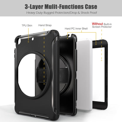 For iPad mini 3 & 2 & 1 360 Degree Rotation PC+TPU Protective Cover with Holder & Hand Strap(Black) - iPad Mini 4 & 3 & 2 & 1 Cases by buy2fix | Online Shopping UK | buy2fix