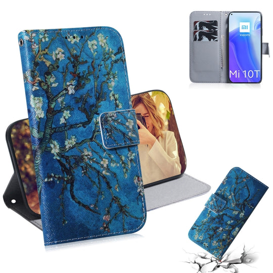 For Xiaomi Mi 10T / 10T Pro 5G Coloured Drawing Horizontal Flip Leather Case, with Holder & Card Slots & Wallet(Apricot Flower)